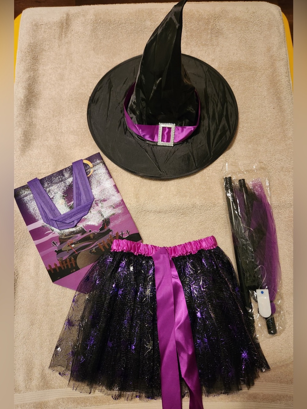 Kids Witch Costume Set - Black & Purple Tutu with Witch Hat